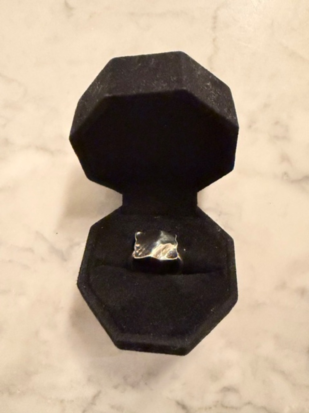 Silver Hammered Rectangular Ring